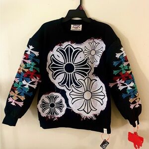 Black Tapestry Sweatshirt with Colorful Embroidery